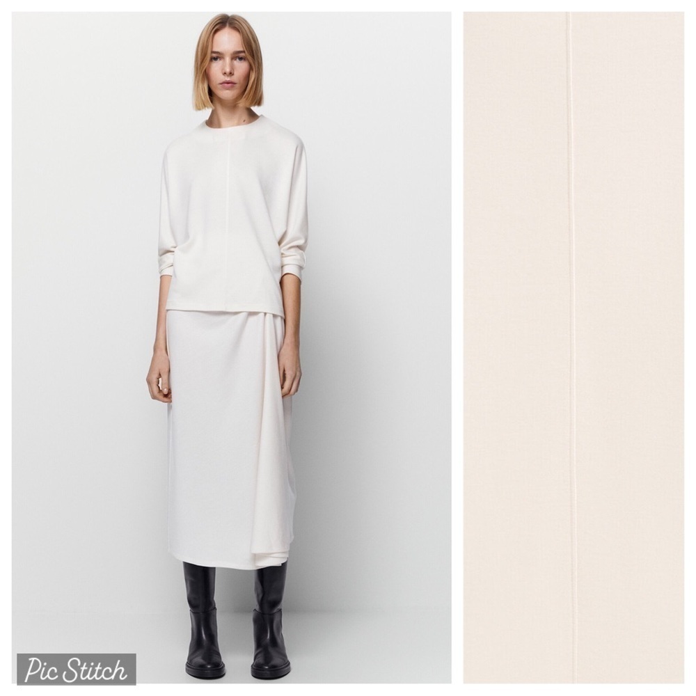 Massimo Dutti Cream Long Sleeve Minimal Tee